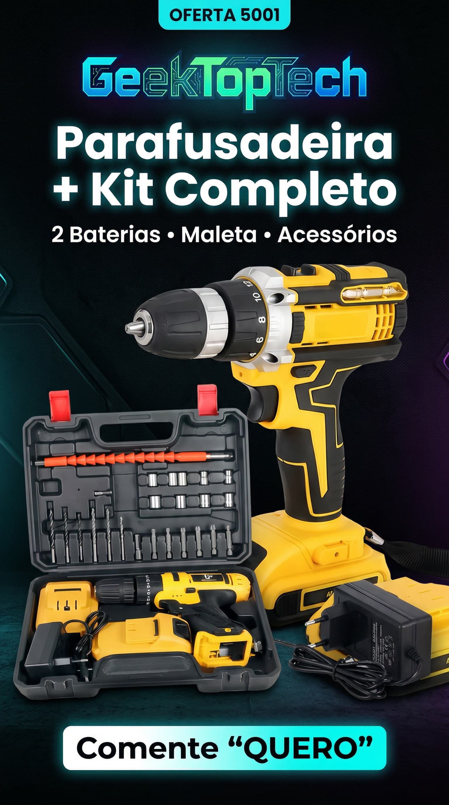 Parafusadeira + kit completo
